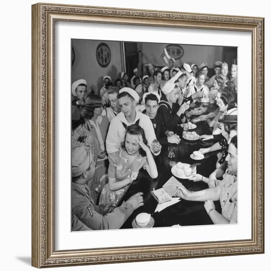 Men and Women Socializing at the USO Recreation Center-William C^ Shrout-Framed Photographic Print