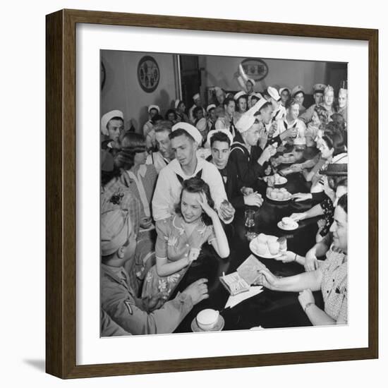 Men and Women Socializing at the USO Recreation Center-William C^ Shrout-Framed Photographic Print