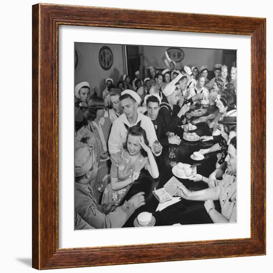 Men and Women Socializing at the USO Recreation Center-William C^ Shrout-Framed Photographic Print