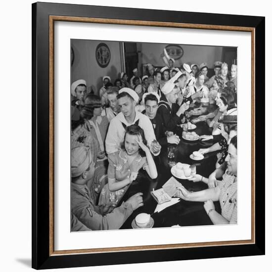 Men and Women Socializing at the USO Recreation Center-William C^ Shrout-Framed Photographic Print