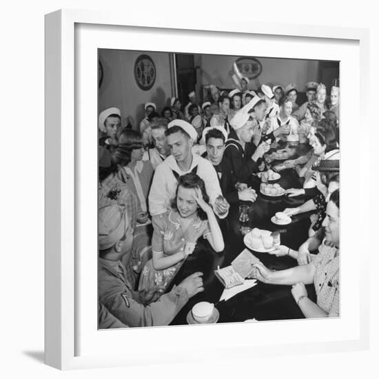 Men and Women Socializing at the USO Recreation Center-William C^ Shrout-Framed Photographic Print