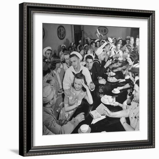 Men and Women Socializing at the USO Recreation Center-William C^ Shrout-Framed Photographic Print