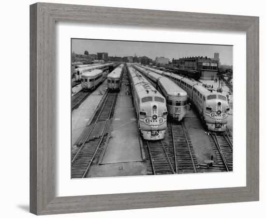 Men are Loading Up the "Santa Fe" Train with Supplies before They Take-Off-Andreas Feininger-Framed Photographic Print