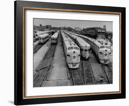 Men are Loading Up the "Santa Fe" Train with Supplies before They Take-Off-Andreas Feininger-Framed Photographic Print