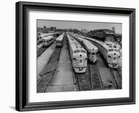 Men are Loading Up the "Santa Fe" Train with Supplies before They Take-Off-Andreas Feininger-Framed Photographic Print