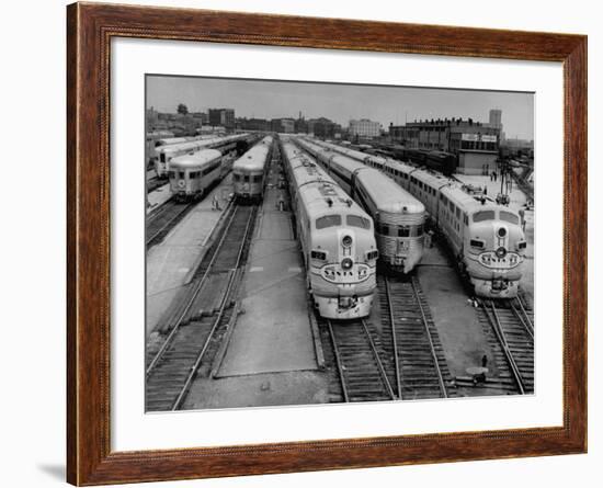 Men are Loading Up the "Santa Fe" Train with Supplies before They Take-Off-Andreas Feininger-Framed Photographic Print