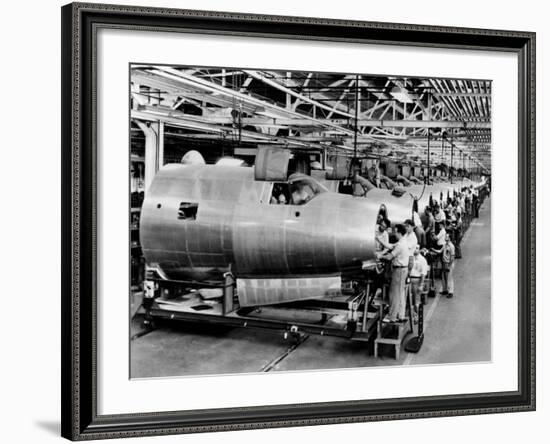 Men Assemble Aircraft at a Chrysler Bomber Plant, 1943-null-Framed Photo