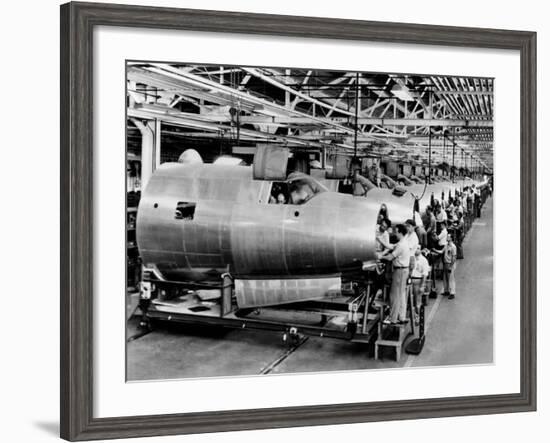 Men Assemble Aircraft at a Chrysler Bomber Plant, 1943-null-Framed Photo