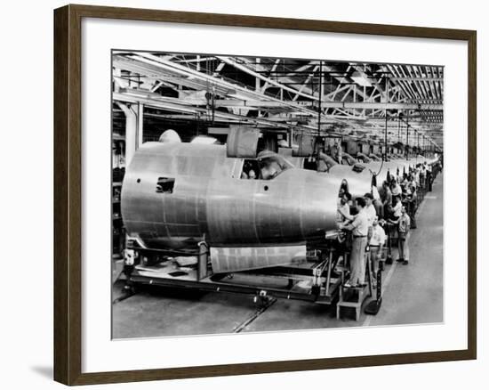 Men Assemble Aircraft at a Chrysler Bomber Plant, 1943-null-Framed Photo