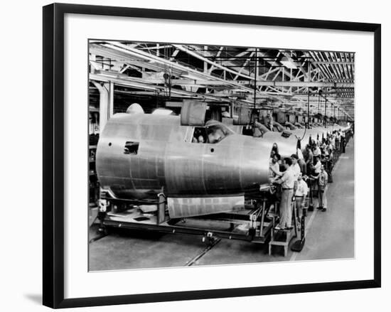 Men Assemble Aircraft at a Chrysler Bomber Plant, 1943-null-Framed Photo