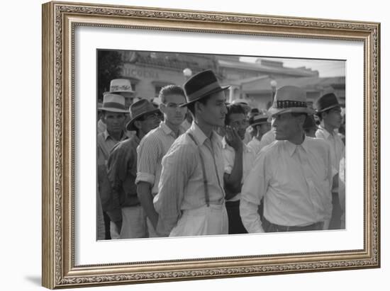 Men at a Strike Meeting in Yabucoa, Puerto Rico, Jan. 1942-Jack Delano-Framed Photo