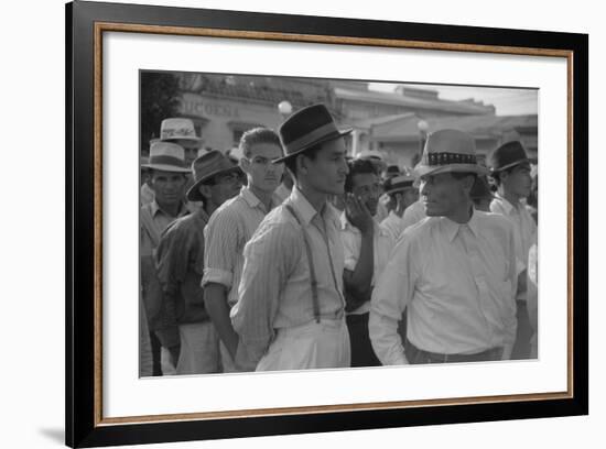 Men at a Strike Meeting in Yabucoa, Puerto Rico, Jan. 1942-Jack Delano-Framed Photo