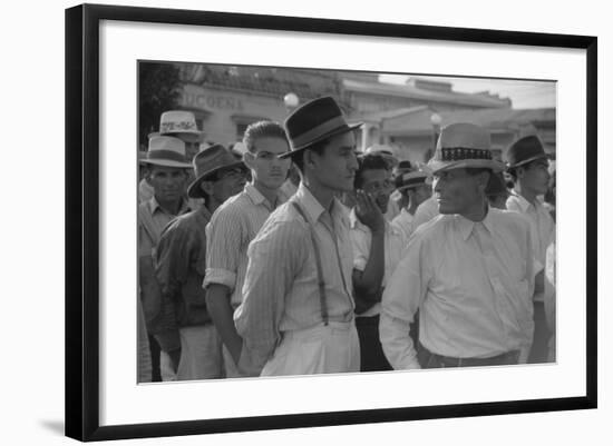 Men at a Strike Meeting in Yabucoa, Puerto Rico, Jan. 1942-Jack Delano-Framed Photo