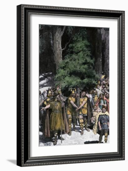 Men Bringing the First Christmas Tree to the Village-null-Framed Giclee Print