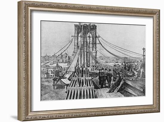 Men Building Brooklyn Bridge-null-Framed Giclee Print