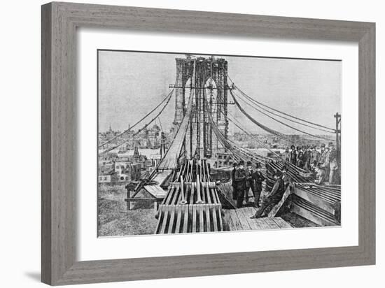 Men Building Brooklyn Bridge-null-Framed Giclee Print