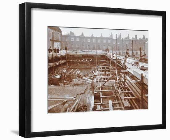 Men Building the Camden Town Sub-Station, London, 1908-null-Framed Premium Photographic Print