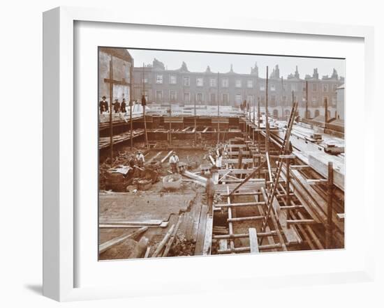 Men Building the Camden Town Sub-Station, London, 1908-null-Framed Premium Photographic Print