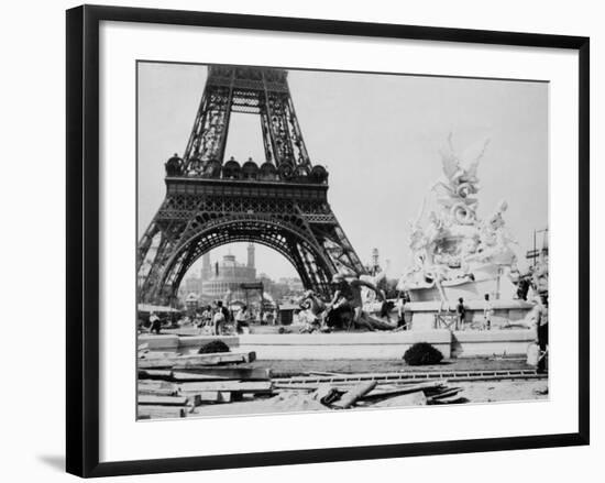 Men Building the Fountain St. Vidal near the Eiffel Tower, Paris Exposition, c.1889-null-Framed Photo