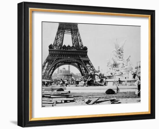 Men Building the Fountain St. Vidal near the Eiffel Tower, Paris Exposition, c.1889-null-Framed Photo