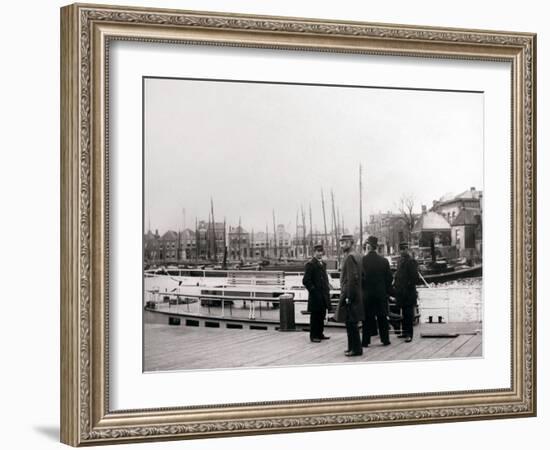 Men by a Canal Boat, Rotterdam, 1898-James Batkin-Framed Photographic Print