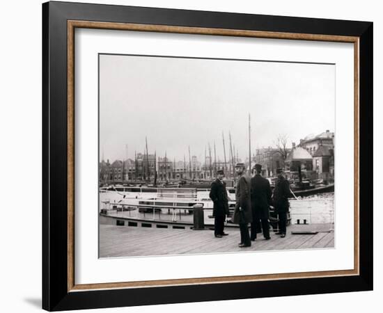 Men by a Canal Boat, Rotterdam, 1898-James Batkin-Framed Photographic Print