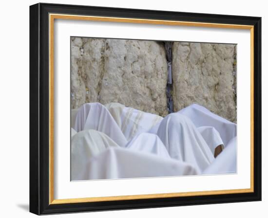 Men Covered with White Prayer Shawls Receiving the Blessing of the Cohens, Western Wall, Israel-Eitan Simanor-Framed Photographic Print