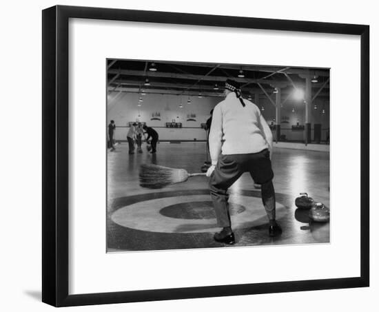Men Curling with Mops and Brooms-George Skadding-Framed Premium Photographic Print