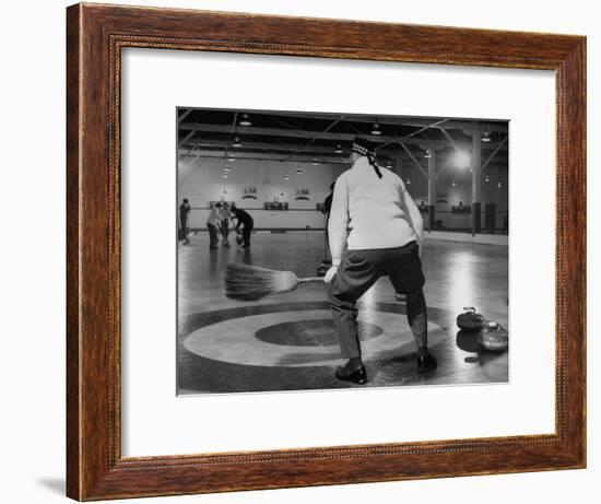 Men Curling with Mops and Brooms-George Skadding-Framed Premium Photographic Print