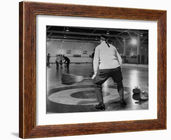 Men Curling with Mops and Brooms-George Skadding-Framed Photographic Print