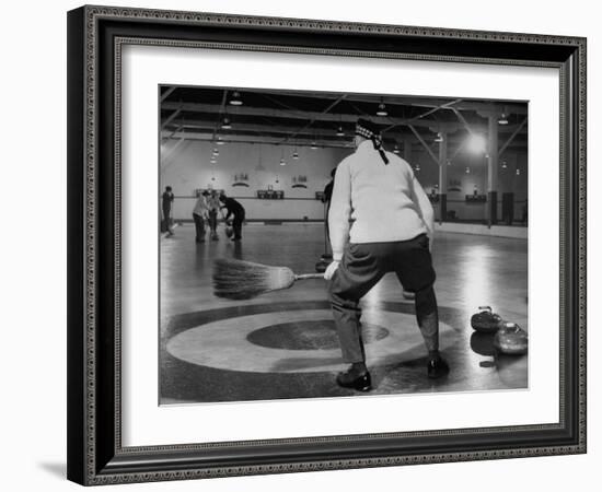 Men Curling with Mops and Brooms-George Skadding-Framed Photographic Print