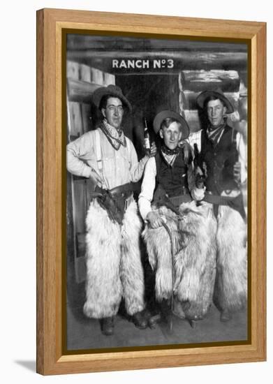 Men Dressed as Cowboys with Bottles of Whiskey-Lantern Press-Framed Stretched Canvas