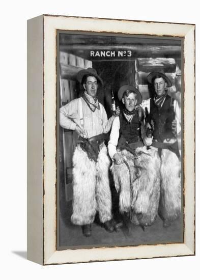 Men Dressed as Cowboys with Bottles of Whiskey-Lantern Press-Framed Stretched Canvas