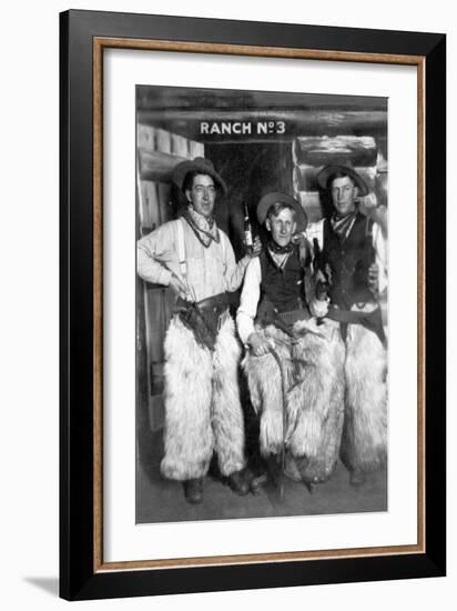 Men Dressed as Cowboys with Bottles of Whiskey-Lantern Press-Framed Art Print