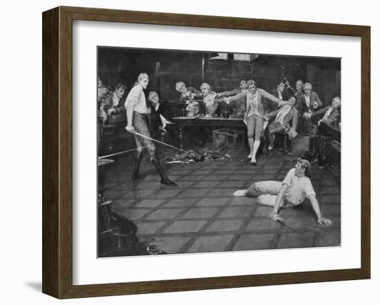 Men Duel W. Swords in a British Meeting House-null-Framed Photographic Print