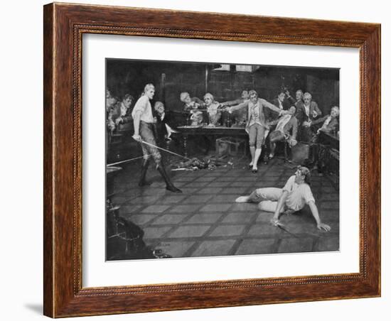 Men Duel W. Swords in a British Meeting House-null-Framed Photographic Print