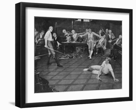 Men Duel W. Swords in a British Meeting House-null-Framed Photographic Print