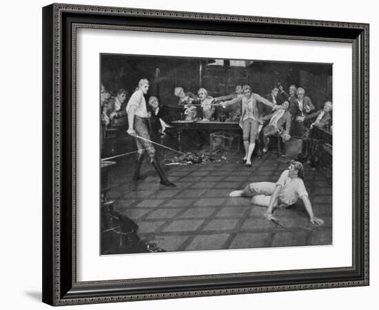 Men Duel W. Swords in a British Meeting House-null-Framed Photographic Print