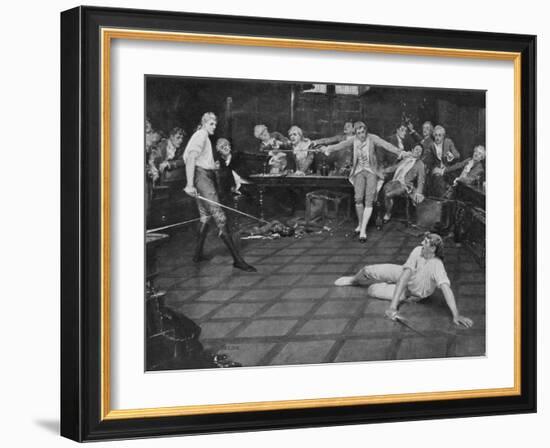 Men Duel W. Swords in a British Meeting House-null-Framed Photographic Print