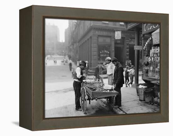 Men Eating Fresh Clams from a Pushcart Peddler in NYC's Italian Quarter-null-Framed Stretched Canvas