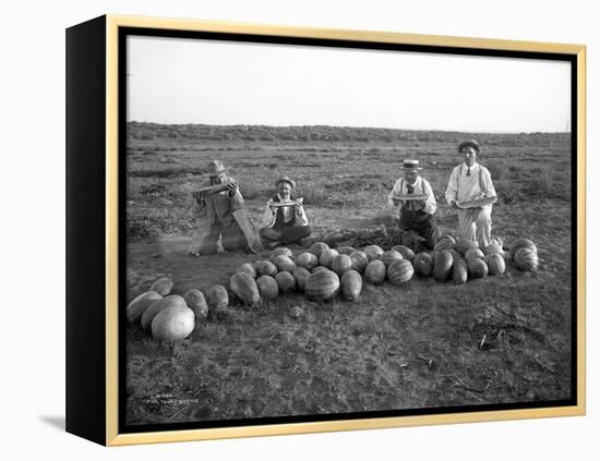 Men Eating Watermelon in Field Near Moses Lake, WA, 1911-Ashael Curtis-Framed Premier Image Canvas