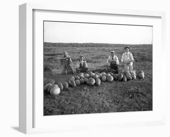 Men Eating Watermelon in Field Near Moses Lake, WA, 1911-Ashael Curtis-Framed Giclee Print