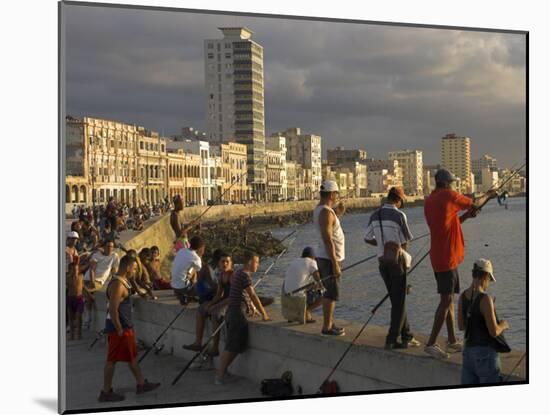 Men Fishing at Sunset, Avenue Maceo, El Malecon, Havana, Cuba, West Indies, Central America-Eitan Simanor-Mounted Photographic Print