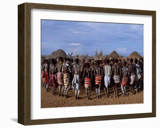 Men Hold Hands Forming a Circle Within Which the Women Dance in the Karo Village of Duss,Ethiopia-John Warburton-lee-Framed Photographic Print