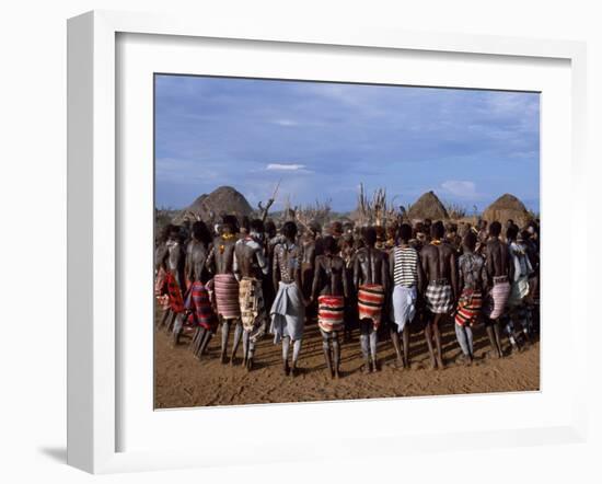 Men Hold Hands Forming a Circle Within Which the Women Dance in the Karo Village of Duss,Ethiopia-John Warburton-lee-Framed Photographic Print