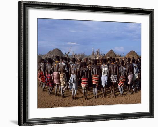 Men Hold Hands Forming a Circle Within Which the Women Dance in the Karo Village of Duss,Ethiopia-John Warburton-lee-Framed Photographic Print