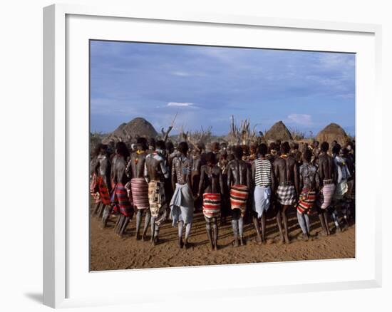 Men Hold Hands Forming a Circle Within Which the Women Dance in the Karo Village of Duss,Ethiopia-John Warburton-lee-Framed Photographic Print