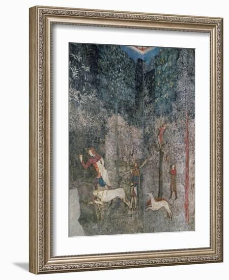 Men Hunting with Dogs, Detail from La Chambre Du Cerf (Stag Room) 1343 (Fresco)-French School-Framed Giclee Print