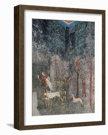 Men Hunting with Dogs, Detail from La Chambre Du Cerf (Stag Room) 1343 (Fresco)-French School-Framed Giclee Print