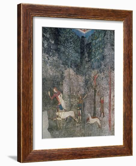 Men Hunting with Dogs, Detail from La Chambre Du Cerf (Stag Room) 1343 (Fresco)-French School-Framed Giclee Print